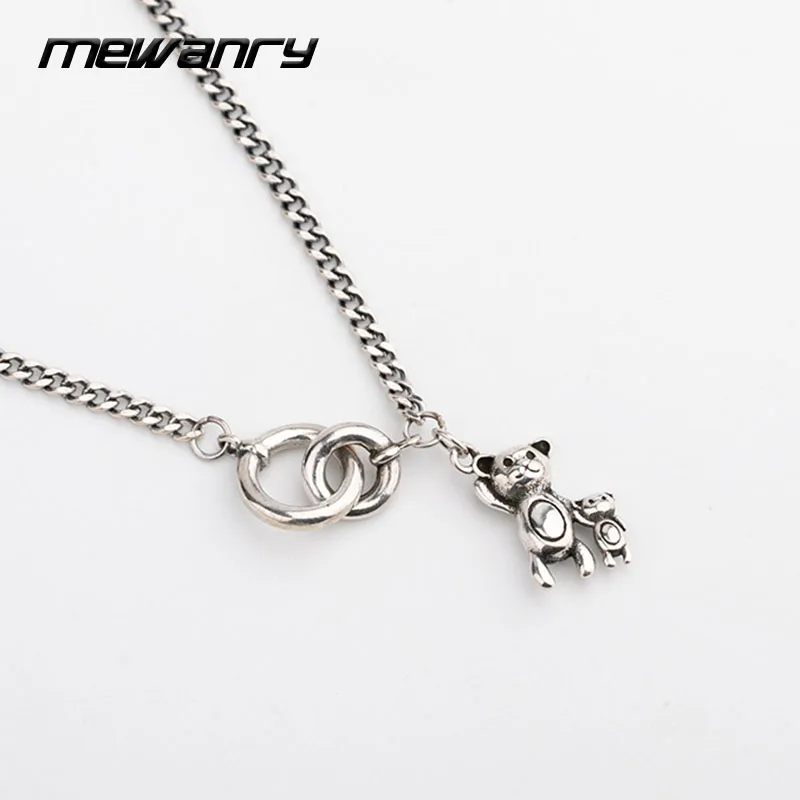 

Mewanry 925 Sterling Silver Sweater Necklace for Women Cute Trend Elegant Party Creative Design Two Bears Jewelry Birthday Gifts