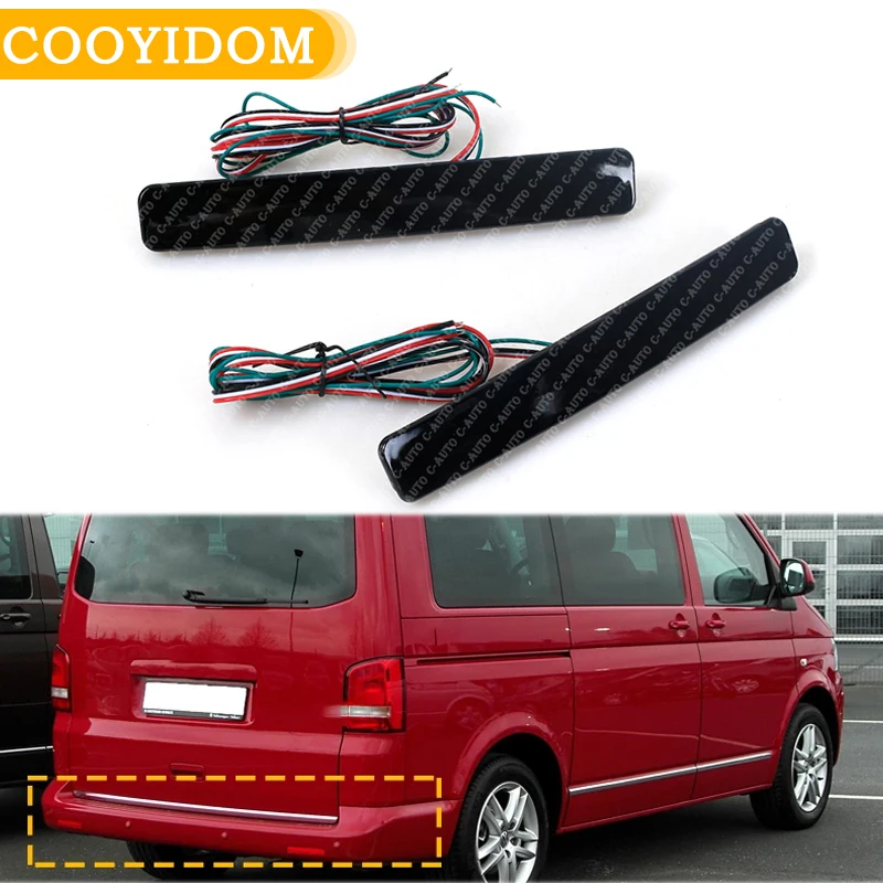 

Pair Black Lens Rear Bumper Reflector Red LED Tail Stop Light For VW T5 Transporter Caravelle Multivan 2003 2004 2005-2011