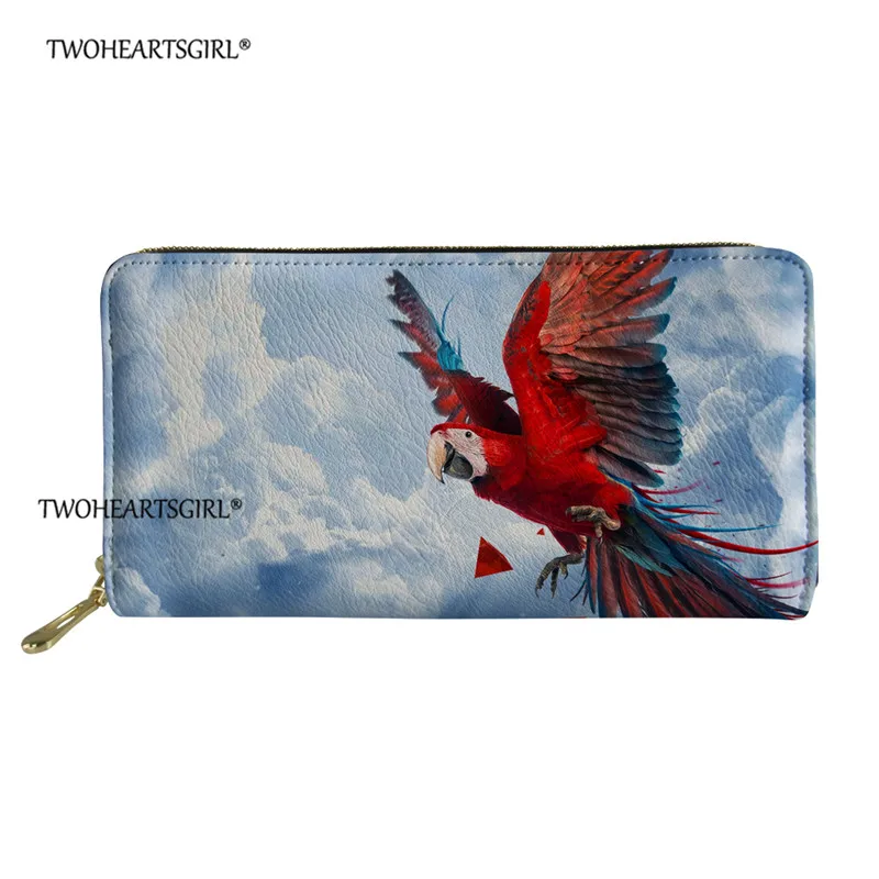 Twoheartsgirl с принтом попугаев, Женский Длинный кошелек и кошелек, повседневный держатель для карт, женский клатч, сумочка для денег, кошелек из искусственной кожи - Цвет: XM1945Z21