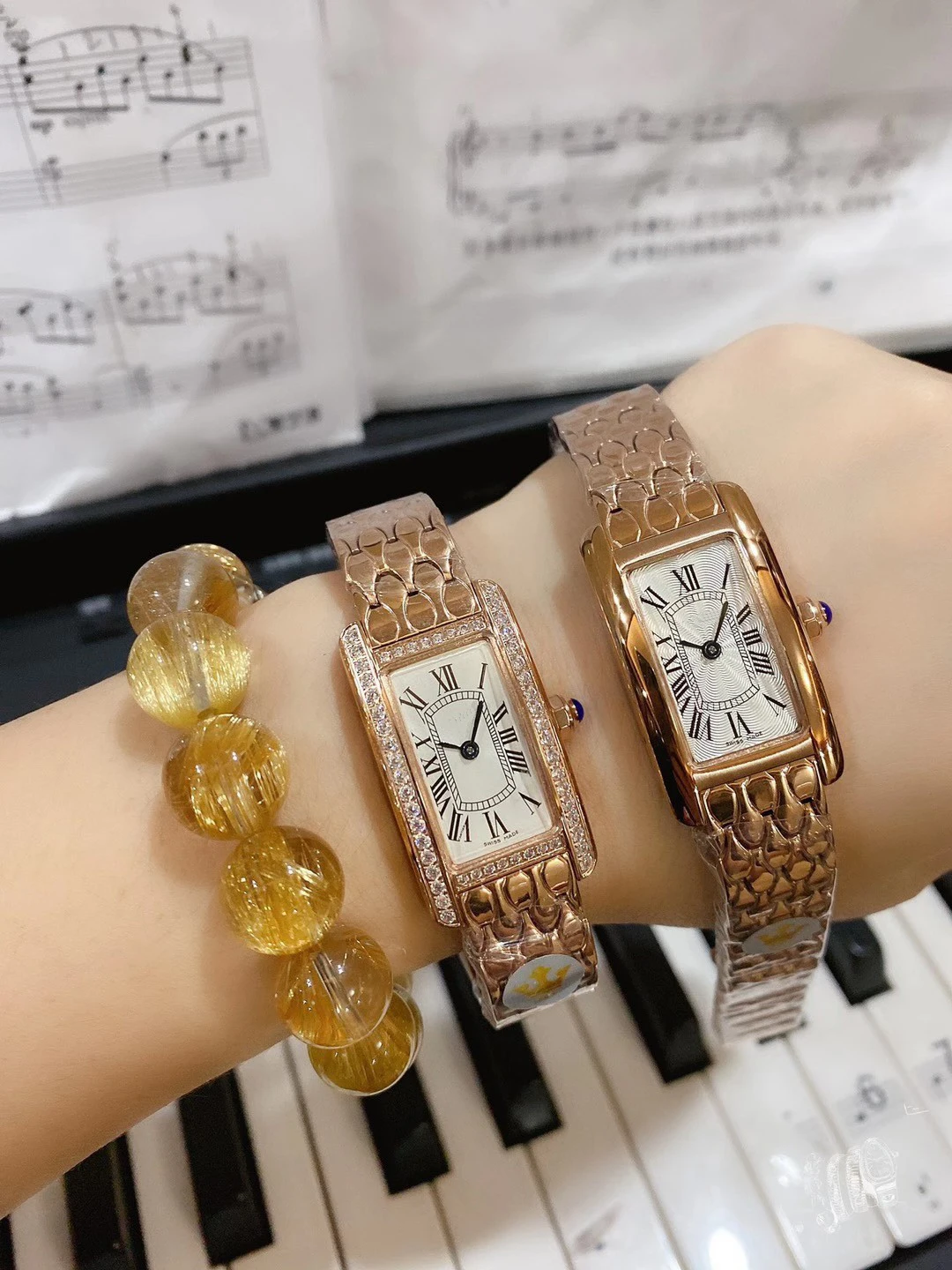 

2020 New Luxury Brand Women Lady Rose Gold Watch Rectangle Stainless Steel Bracelet Wristwatch Diamonds Bezel Fish-scale Pattern