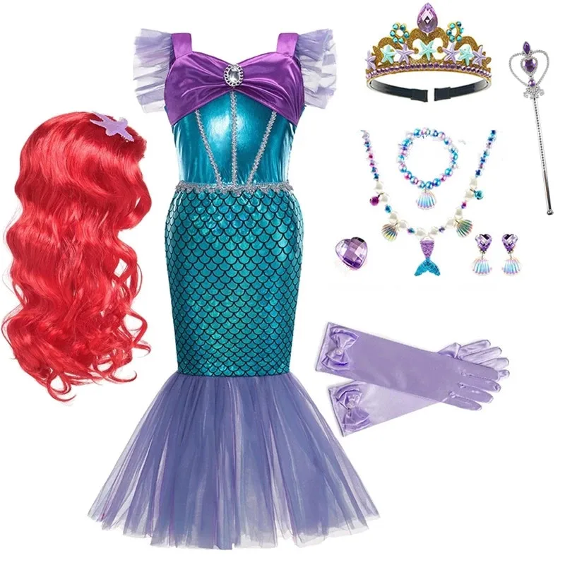 Детское платье Русалочки Ариэль комплект для косплея маленьких девочек одежда