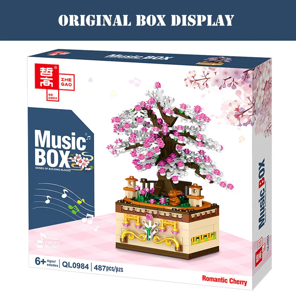 

BZDA City Street View Idea Sakura Inari Shrine Music Box Building Blocks Creator Cherry Blossom Tree Friends Girl Toys
