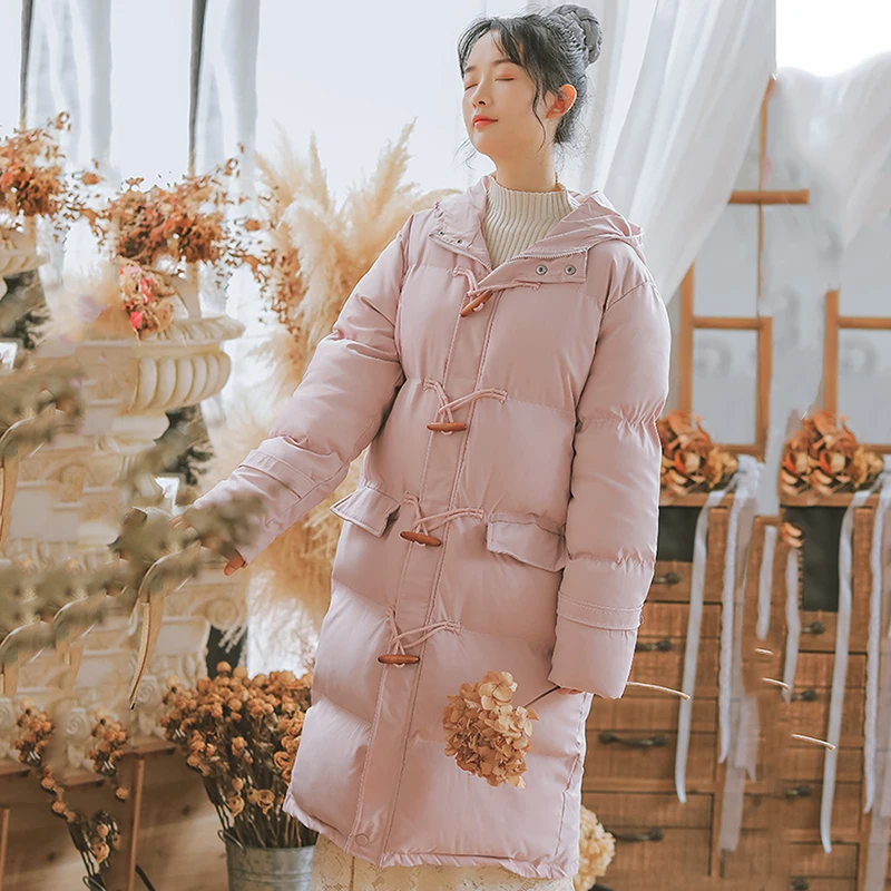 Длинное пальто женская зимняя одежда парки 2019 размера плюс в розовом однотонная