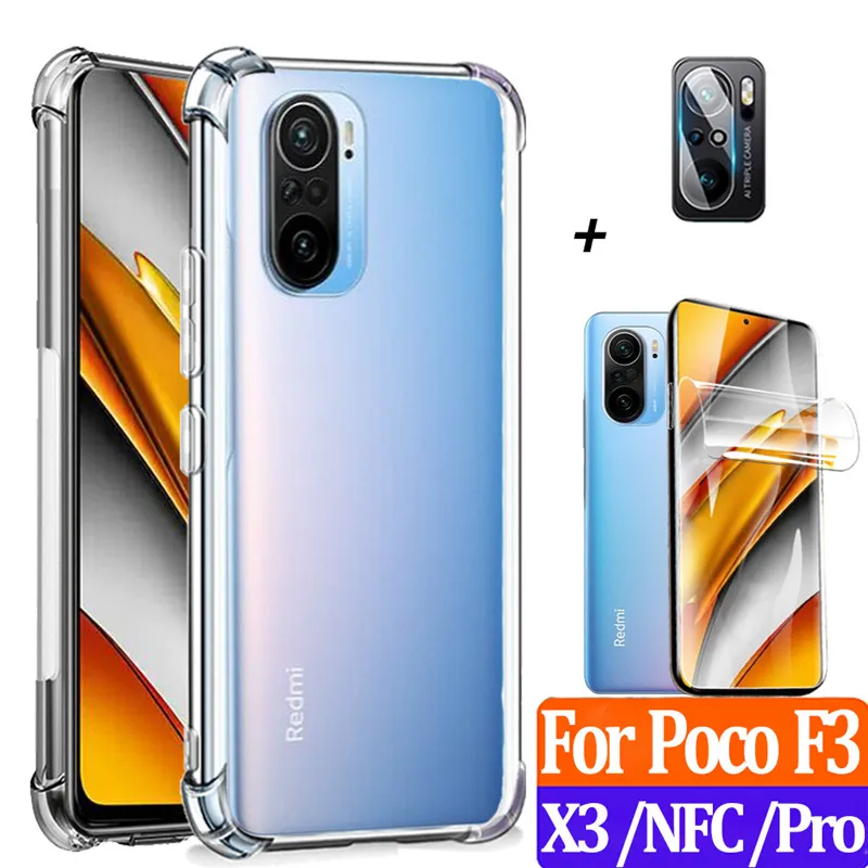 Poco F3 Чехол Poko X3Pro чехол прозрачный чехол+гидрогелевая пленка+камера Мягкая ТПУ