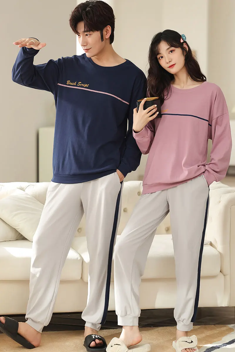 Новинка 2021 осенне-зимние хлопковые Пижамные комплекты для влюбленных стильная