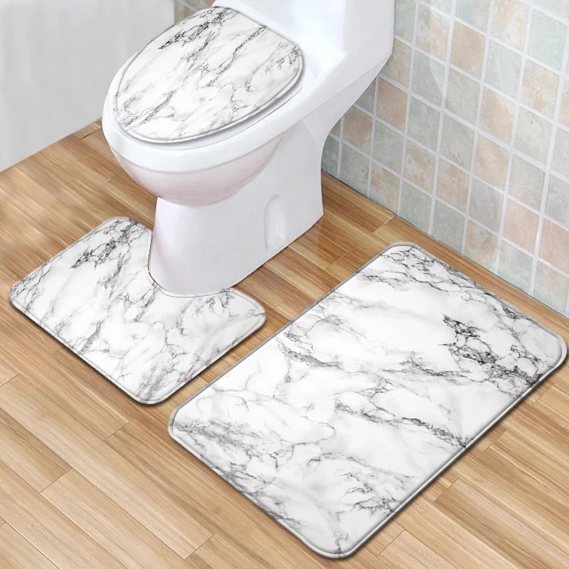 

3 Piece Set Marble Floor Mat Door Mat Bathroom Carpet Waterproof Bathroom Carpets Toilet Seat Cover Floor Mat Bathroom Decor