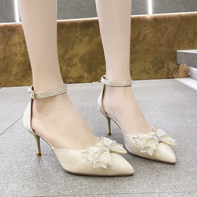 

Summer Women Shoes 2021 Pointed Toe Sandals with Buckle High Heels Pumps Wedding Tenis Feminino Side with Sandals