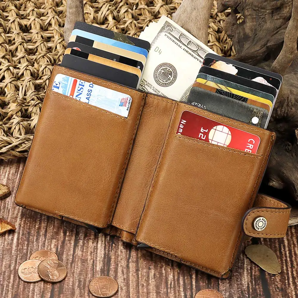 Новый RFID алюминиевый сплав держатель для кредитных карт из натуральной кожи