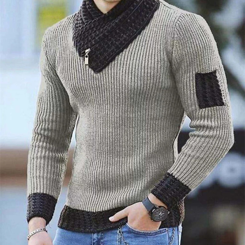 

Men's high neck sweater, warm cotton sweater, retro casual style, Korean fashion, large