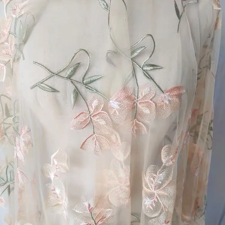 

Delicate Flowers and leaves Colorful Embroidered Lace Fabric by the yard Flower Lace Mesh for Dress Gown Prom Dress Costume
