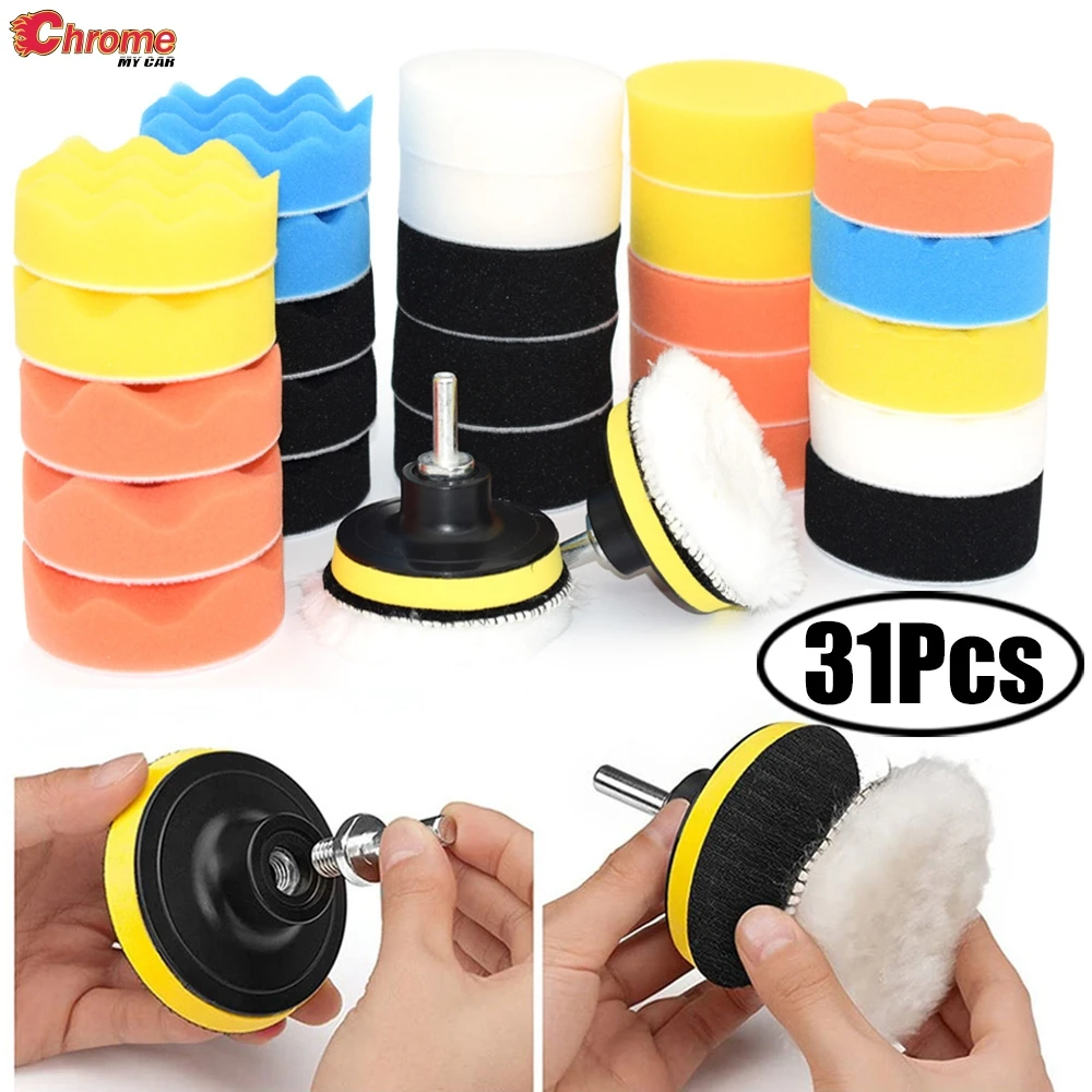 

31pcs Car Buffing Pads Foam Polishing Pad Polisher + m10 Drill Adapter Buffer Pads Waxing Detailing Paint Cleaning Tool 3 Inch