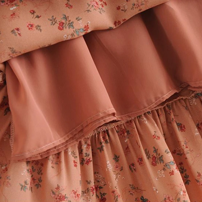 

EleeMee 2021 Summer Vintage Women Dress Square Neck Suspender Floral Print Ruffle Lace Up Slim Fashion Midi Dresses Size S-L