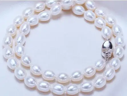 

elegant 9-10mm baroque white natural pearl necklace 18inch 925s