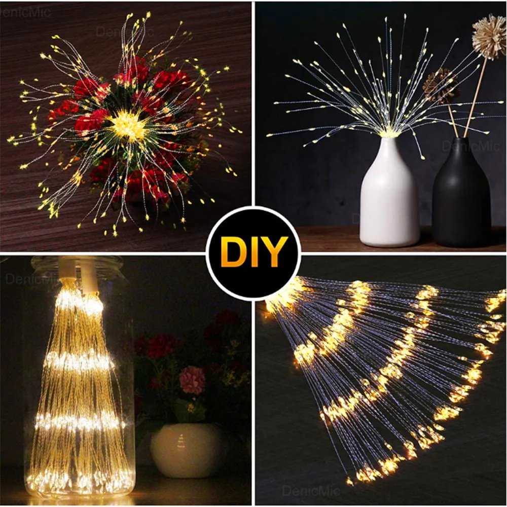 

120/200LED Festival Hanging Starburst Solar LED String Light DIY Firework Copper Fairy Garland Christmas Light Outdoor Twinkle