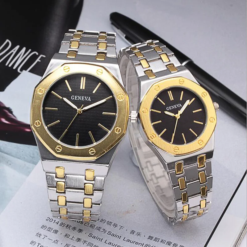 Новинка 2019 горячая Распродажа Женевские парные часы со стальным ремешком