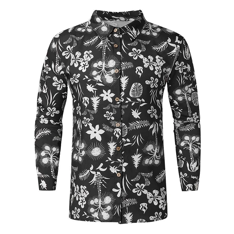 

2021 Spring Summer Vintage Floral Print Lapel Shirts For Men Fashion Casual Long Sleeve Tops Male Clothing Loose Streetwears
