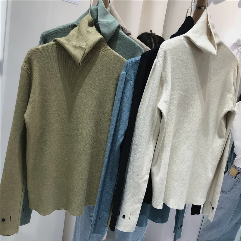 Повседневный осенне-зимний женский толстый свитер пуловеры длинный рукав кнопка