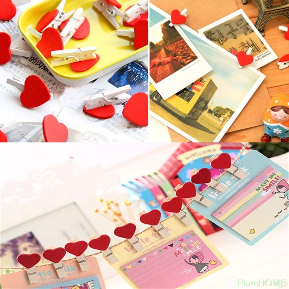 

10/20/50Pcs Mini Heart Love Wooden Clothes Photo Paper Peg Pin Clothespin Craft Postcard Clips Home Wedding Decoration
