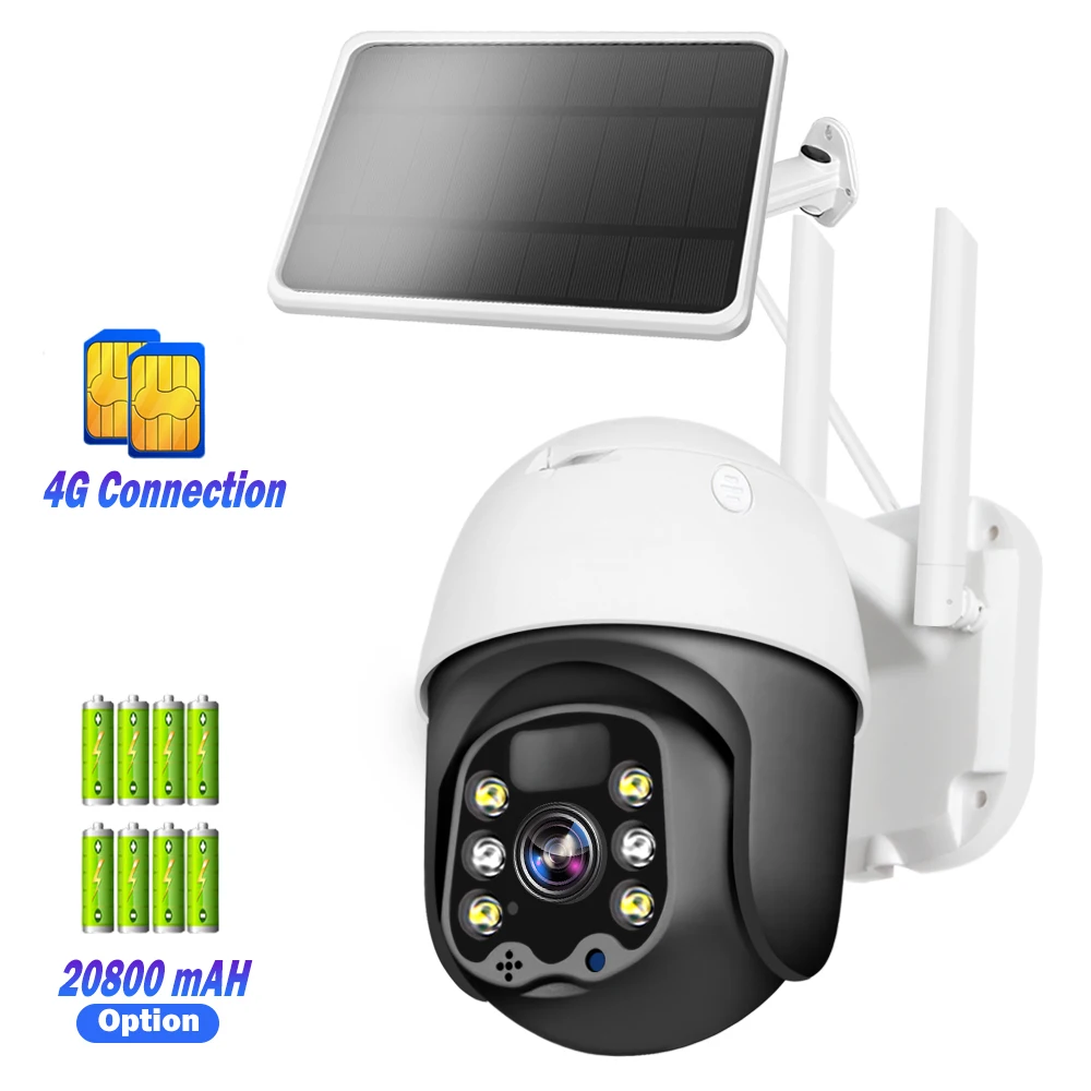 Камера видеонаблюдения с солнечной панелью 4G Sim-картой беспроводная Wi-Fi PTZ умный