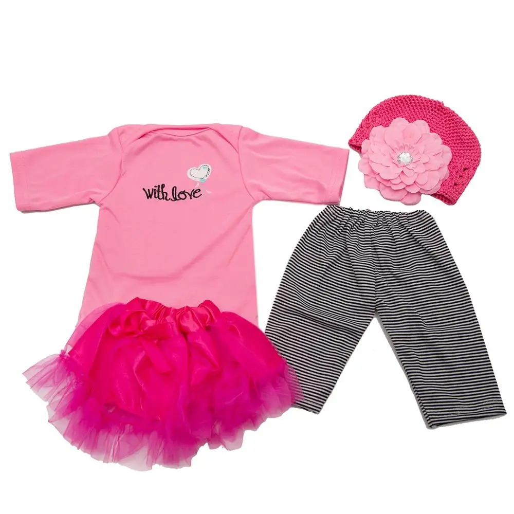 

With Love Pink Six-Piece Suit Fit For 22-23 Inch or 55-58 cm Newborn Dolls Cotton Babies Clothes Kids Birthday Xmas Gift
