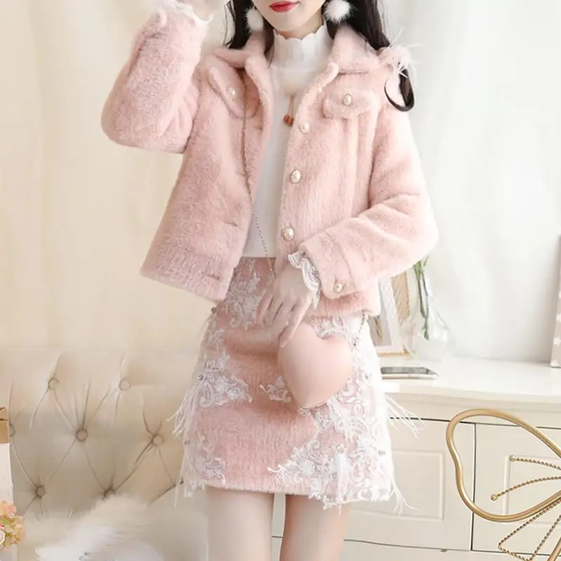 Женский осенне зимний Кардиган + юбка женский костюм из искусственной норки