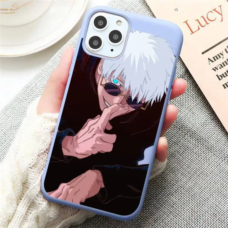 

Anime Jujutsu Kaisen Phone Case Candy Color Blue for iPhone 11 12 pro XS MAX 8 7 6 6S Plus X 5S SE 2020 XR