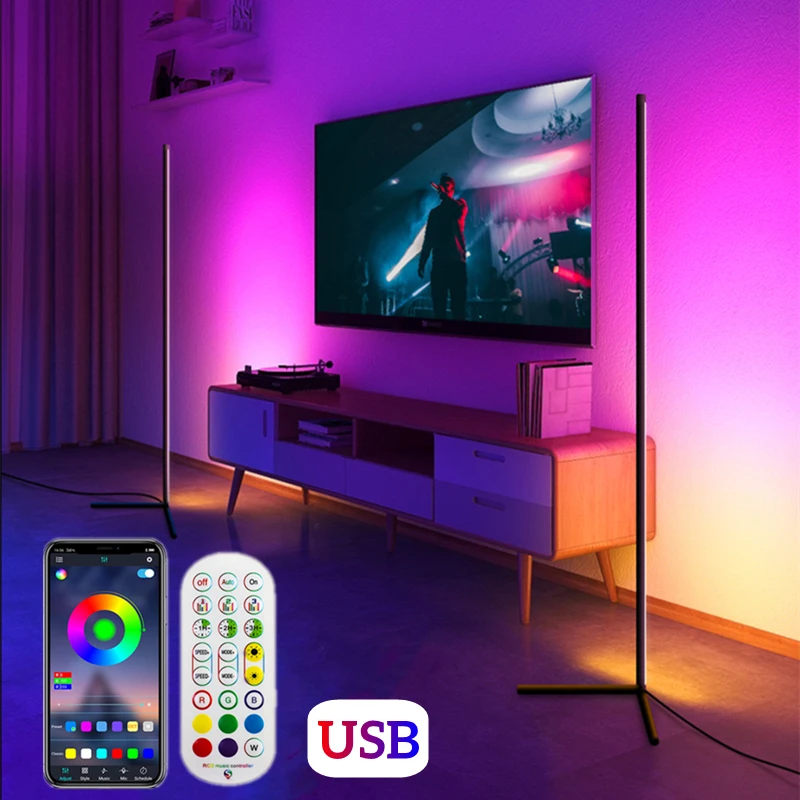 

1.2/1.6m RGB LED Corner Floor Lamp Dimmable APP Control Atmosphere Light With Remote Bedroom Living Room Decor Standing Lighting