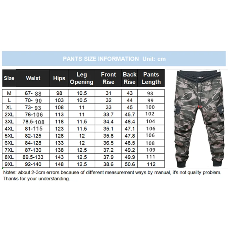 

Camouflage Cargo Pants 8XL Joggers Militar Men Trousers Hip Hop Army Camo Man Cotton Sweatpants 6XL Kargo Ropa