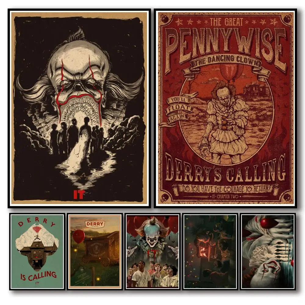 

36 рисунков, страшная пленка, это искусственная картина клоуна Pennywise, абстрактная необычная Настенная Наклейка для кофейни, бара