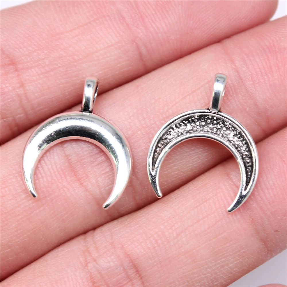 

WYSIWYG 20pcs Charms 20x17mm Crescent Moon Charms For Jewelry Making DIY Jewelry Findings Antique Silver Color Pendant