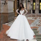 Атласное пляжное свадебное платье А-силуэта, Кружевная аппликация, v-образный вырез, длинный рукав, свадебное платье бохо, индивидуальный пошив
