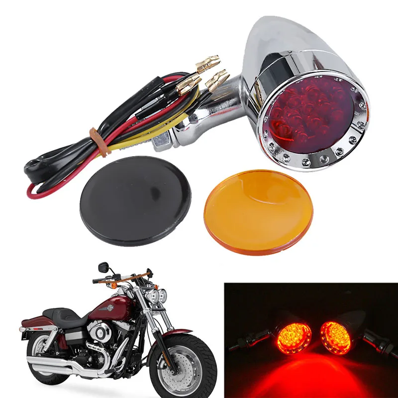 

2Pcs Red Chrome Motorcycle Bullet Metal Shell LED Turn Signal Indicator Light Lamp For Chopper For Honda For Yamaha