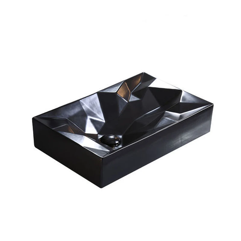 

Nordic Minimalist Washbasin Ceramic Bathroom Sink Balcony Black Sink Single Bowl Diamond Shape With Drainage Accessories Set