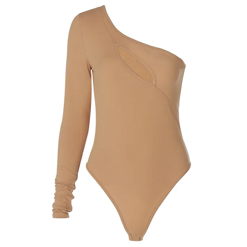 

Shestyle Body for Women One Sleeve Shoulder Brown Hollow Out Slope Neck Sexy Summer Spring Style Lady Casual Bodysuits