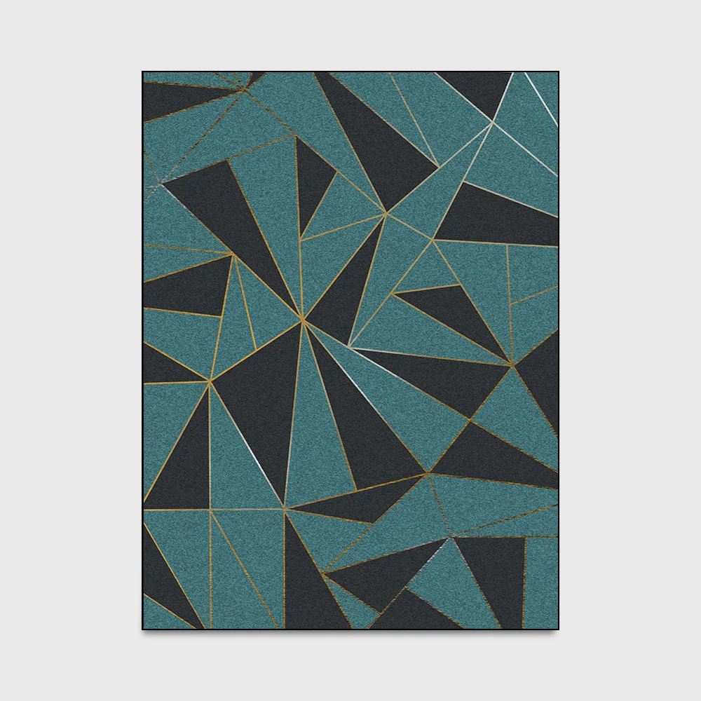 

Fashionable and modern light luxury ink green gold thread black triangle bedroom living room doormat bedside carpet floor mat