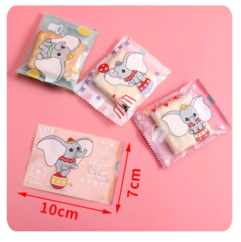 100pcs/lot Candy Bag Cookies Pack Cartoon Circus Elephant Pattern Homemade Nougat Biscuit Party Wedding Sack Food Packing Bags | Дом и сад