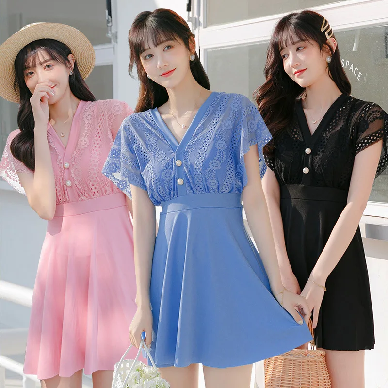 Новинка 2021 корейский цельный купальный костюм Женская однотонная купальная