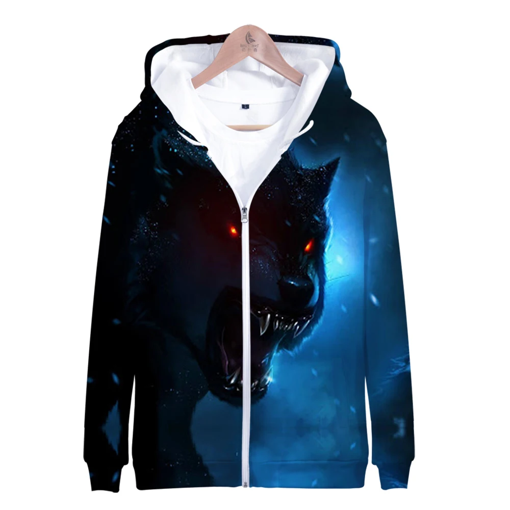 

2020 Hot Sale Moon Wolf 3D Printed Zipper Hoodies Women/Men Fashion Long Sleeve Hooded Sweatshirt Streetwear Clothes