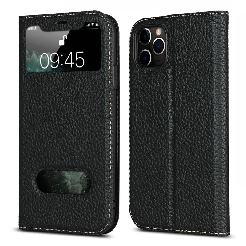For iPhone 11 Pro Max Case Cover for iPhone SE 2020 Luxury Flip Genuine Leather Window View  5S 6s 7 8 Plus X XS XR Phone Cases