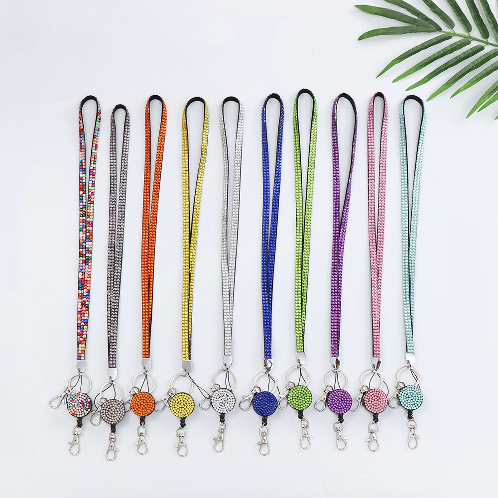 

1PC ID Card Holder Neck Strap Rhinestone Retractable Reel Necklace Hanging Rope Lanyard Multicolor Lightweight Badges Lanyard