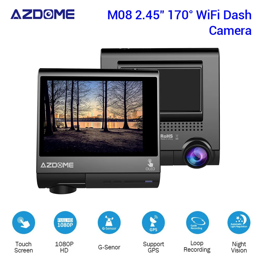 Автомобильный видеорегистратор AZDOME M05 gps 3 0 дюймов OLED экран FHD 1080 P g-сенсор ночное