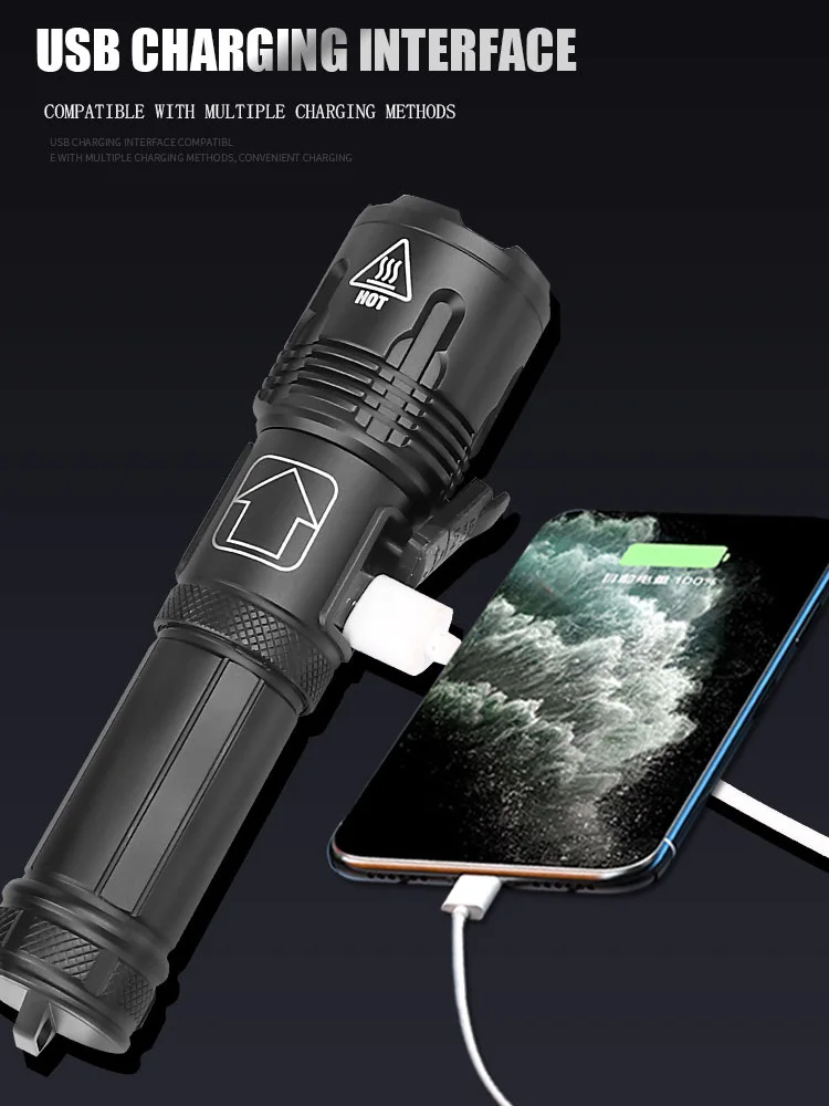 저렴한 5200mAh XHP120 9 코어 USB 충전식 COB 작업 LED 손전등 줌 가장 강력한 LED 전술 플래시 라이트 토치 26650 배터리, XHP120 9 코어 USB 충전식 COB 작업