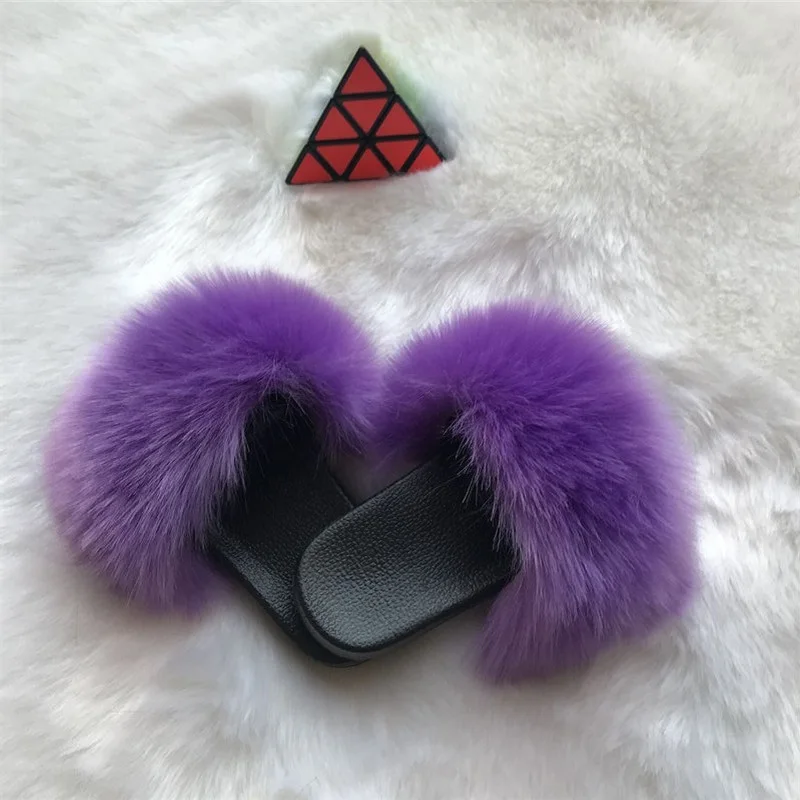 

2022 Summer Children's Faux Fox Fur Slippers PVC Soft Bottom Girls Furry Fur Sandals Kids Beach Fluffy Sandals Plush Sliders