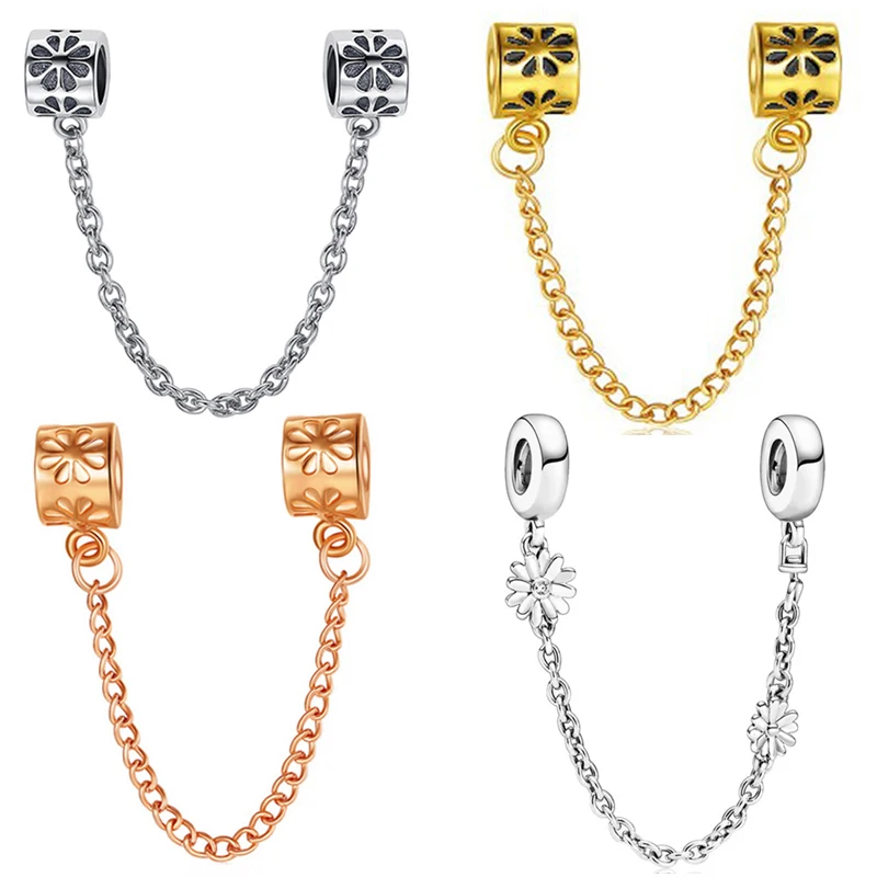 

Rose Gold Silver Color Daisy Safety Chain Beads DIY Jewelry for Women Fit Original Pan Daisies Stopper Charms Bracelet Accessory