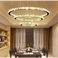 modern led crystal luxury pendant lights 4rings lustre remote control hanging light luminaire for living room restaurant decor