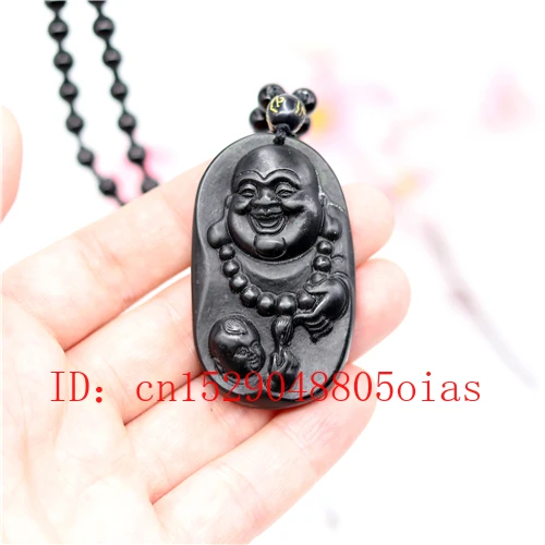 

Natural Black Green Jade Obsidian Maitreya Pendant Beads Necklace Fine Jewelry Carved Amulet Fashion Charm Gifts for Women