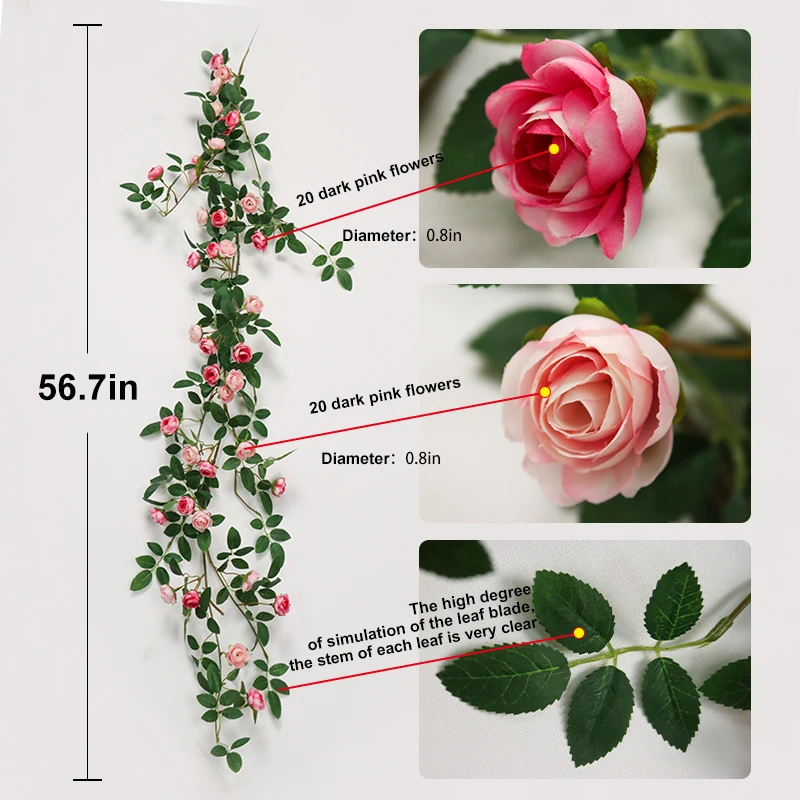 Artificial flowers Plants Green Lvy Leaves Hanging flower Rose Vine  Home Wedding Garden Decoration DIY Hanging Wall Silk Flower