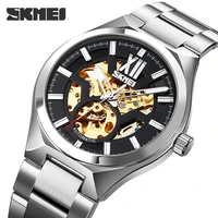 skmei automatic watch luxury fashion business quartz mens watch stainless steel wristwatches original new hour skeleton hollow