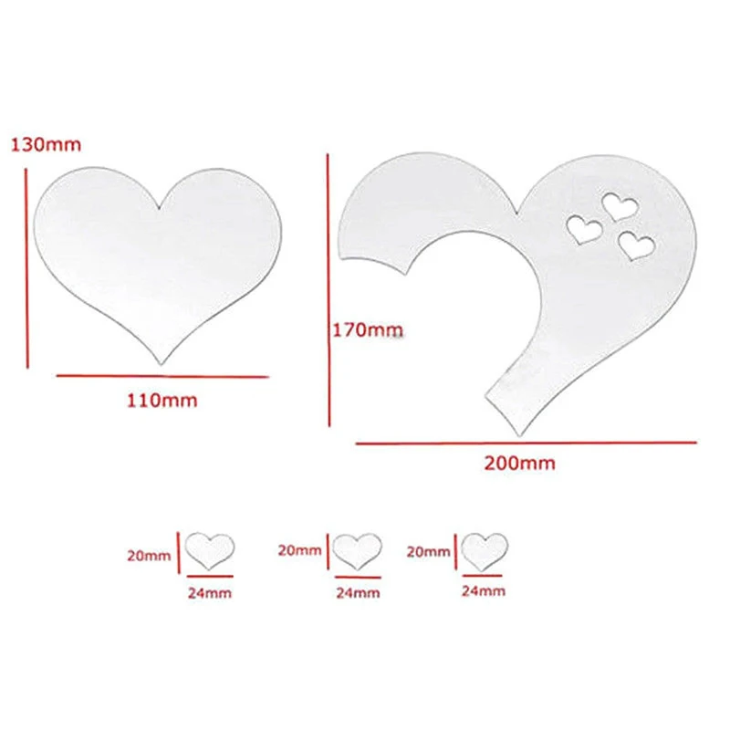 

1 Set 3D Mirror Heart Wall Sticker Decal DIY Home Room Art Decoration Love Pattern Detachable Room Decal Toilet Table Stickers