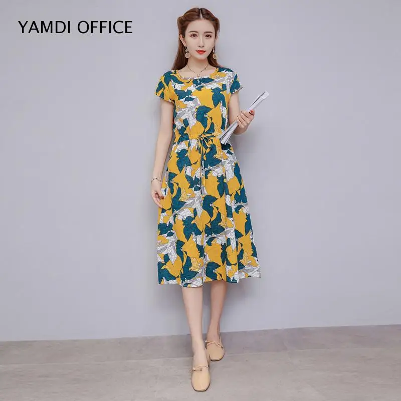 Женское платье средней длины повседневное облегающее Хлопковое с цветочным